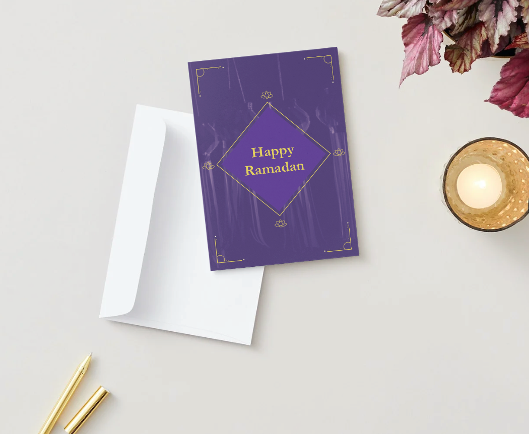 Happy Ramadan – Purple & Gold Elegance (5×7)
