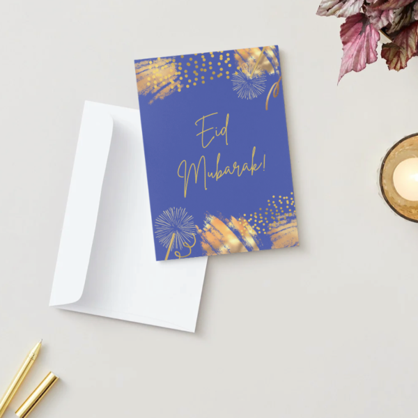 Eid Mubarak – Blue & Gold Celebration Card (5×7)